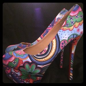 Paisley Multicolored Platform /Red Bottom Heels